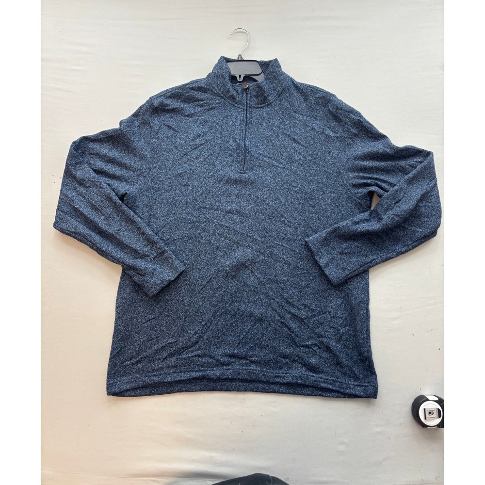 Izod Mens XL Quarter Zip Pullover Sweater Navy Blue Marl Heathered Mock Neck